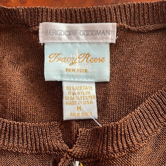 TRACY REESE for BERGDORF GOODMAN bronze crystal cardigan dressy sweater szS/M - Picture 2 of 7